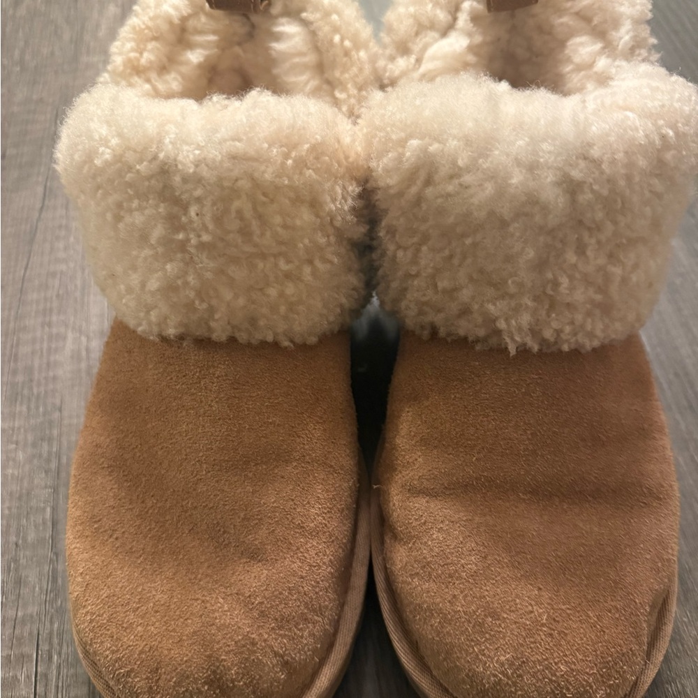 UGG Chestnut Suede Ankle Boots with Cream Shearling Cuffs